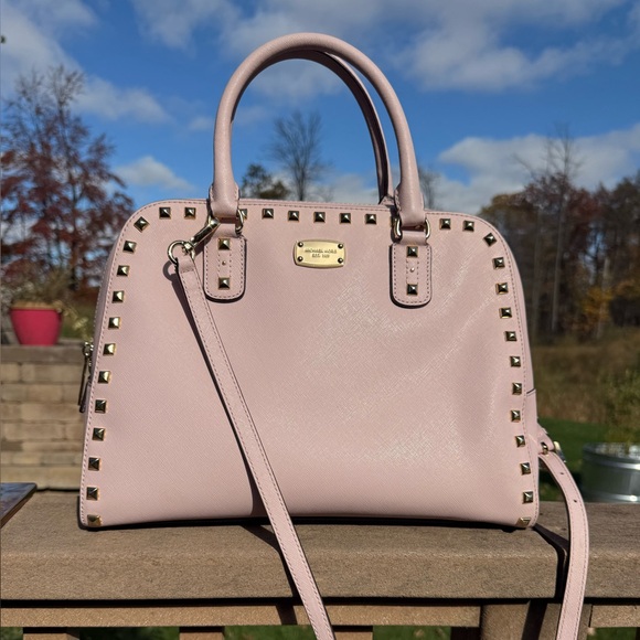 Michael Kors Handbags - EUC! Michael Kors Sandrine Blush Pink Studded Domed Large Satchel Bag Crossbody